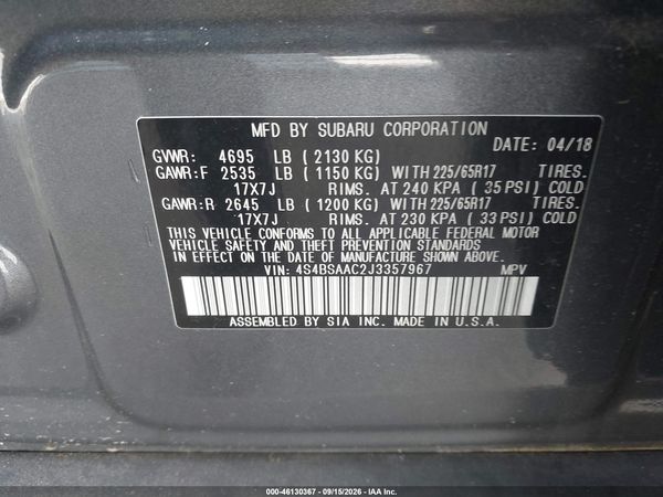 2018 SUBARU OUTBACK 2.5I — I9