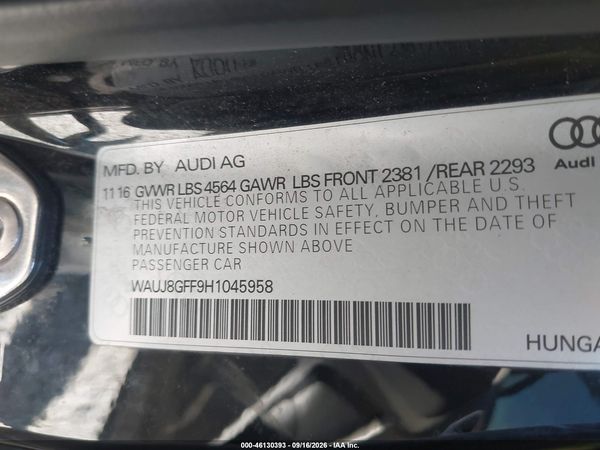 2017 AUDI A3 2.0T PREMIUM — I9