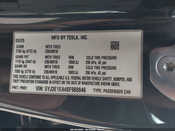 2025 TESLA MODEL 3 — I9