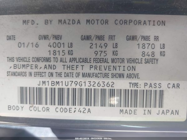 2016 MAZDA MAZDA3 I SPORT — I9