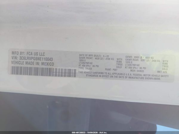 2022 RAM PROMASTER 2500 — I9