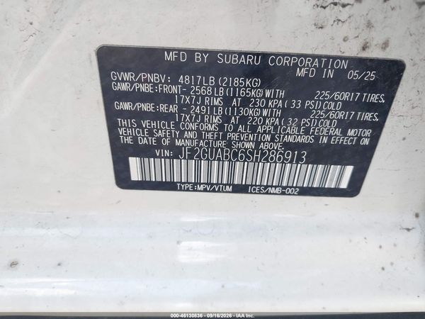 2025 SUBARU CROSSTREK Base — I9