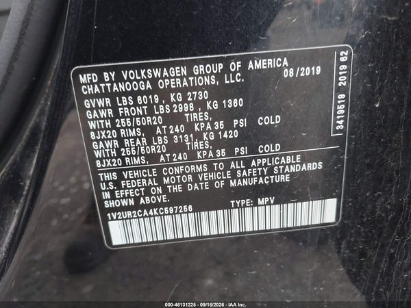 2019 VOLKSWAGEN ATLAS 3.6L V6 SE W/TECHNOLOGY — I9