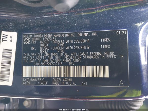 2021 TOYOTA HIGHLANDER XLE — I9