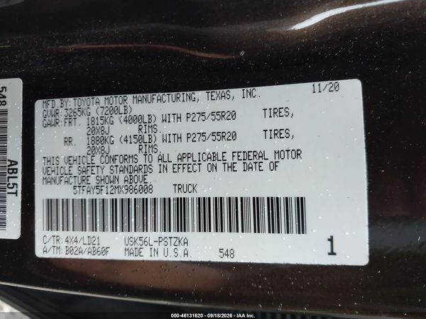 2021 TOYOTA TUNDRA 1794 EDITION — I9