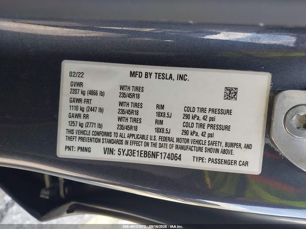 2022 TESLA MODEL 3 — I9
