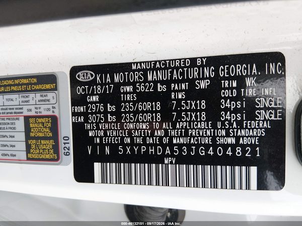 2018 KIA SORENTO 3.3L EX — I9