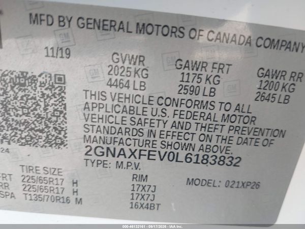 2020 CHEVROLET EQUINOX FWD 1FL — I9