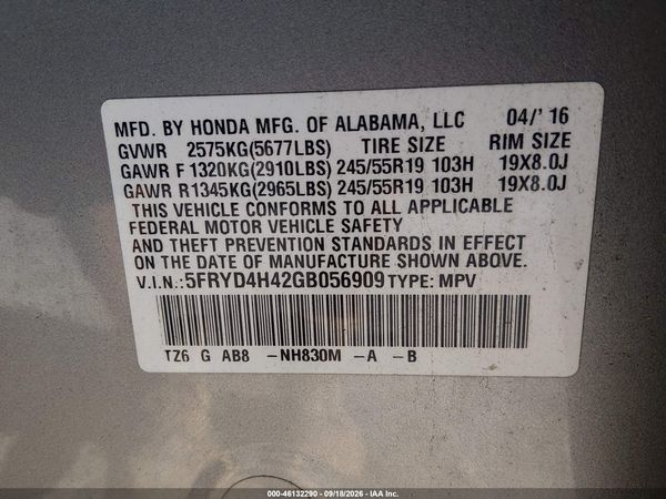 2016 ACURA MDX — I9