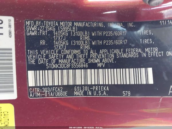 2015 TOYOTA SIENNA LE 8 PASSENGER — I9
