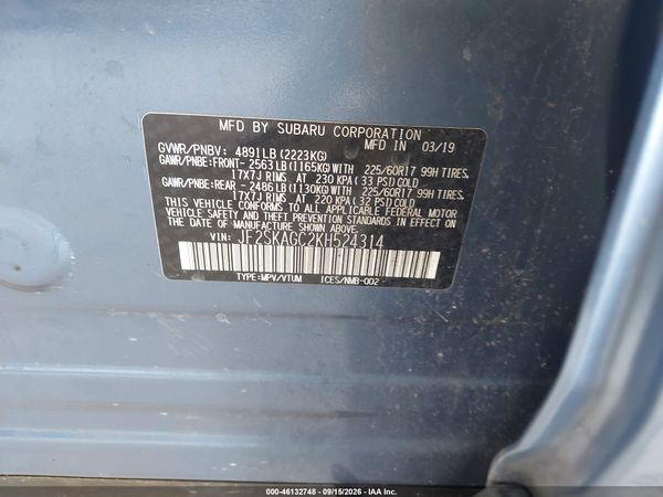 2019 SUBARU FORESTER PREMIUM — I9