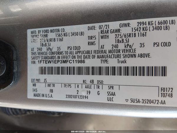 2021 FORD F-150 XLT — I9