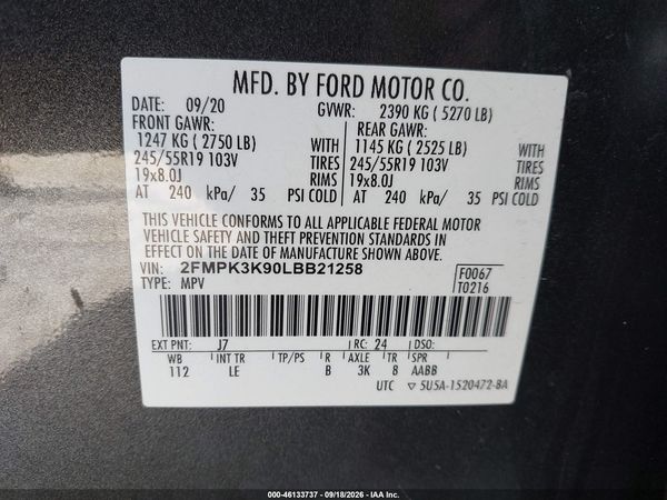 2020 FORD EDGE TITANIUM — I9