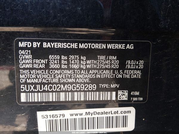 2021 BMW X5 M50I — I9