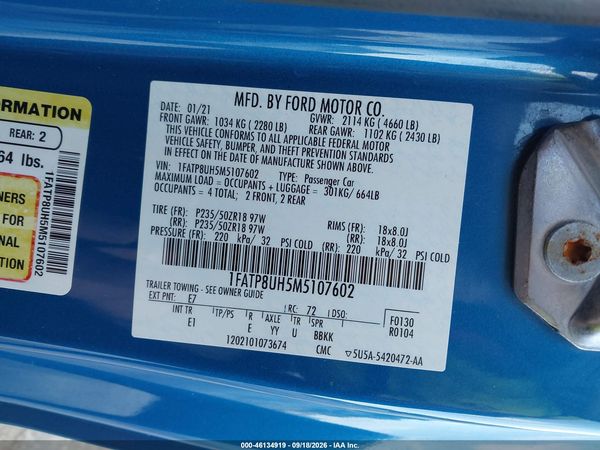 2021 FORD MUSTANG ECOBOOST PREMIUM — I9