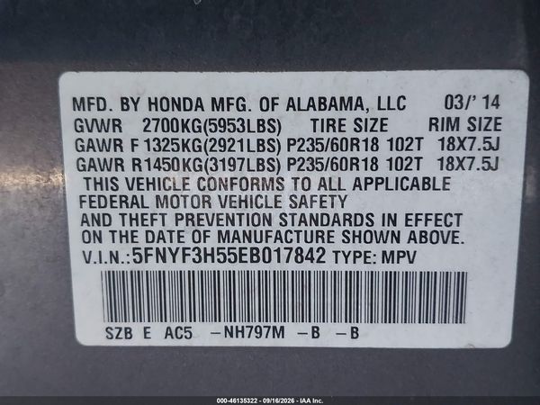 2014 HONDA PILOT EX-L — I9