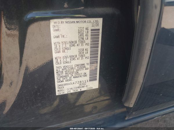 2020 NISSAN FRONTIER SV 4X2 — I9