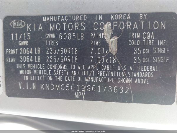 2016 KIA SEDONA EX — I9