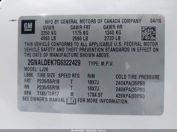 2016 CHEVROLET EQUINOX LTZ — I9