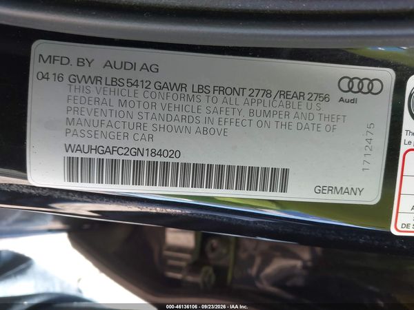 2016 AUDI A6 3.0T PREMIUM PLUS — I9