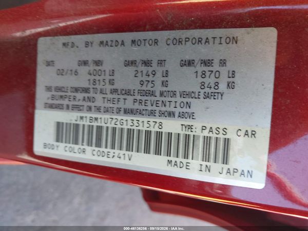 2016 MAZDA MAZDA3 I SPORT — I9