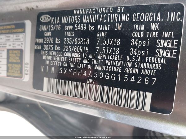 2016 KIA SORENTO 3.3L EX — I9