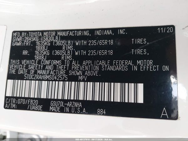 2021 TOYOTA HIGHLANDER L — I9