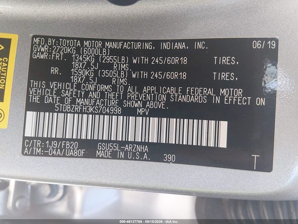 2019 TOYOTA HIGHLANDER LE — I9
