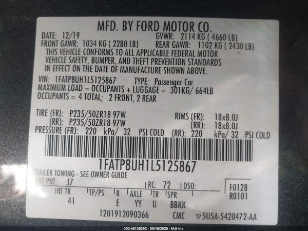 2020 FORD MUSTANG ECOBOOST PREMIUM — I9
