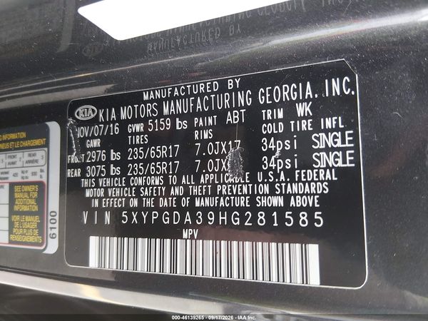 2017 KIA SORENTO 2.4L LX — I9