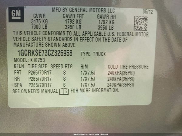 2012 CHEVROLET SILVERADO 1500 LT — I9