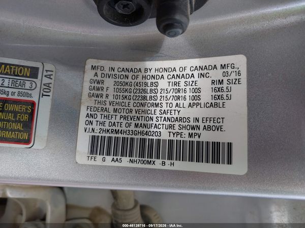 2016 HONDA CR-V LX — I9