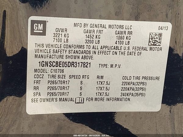 2013 CHEVROLET TAHOE LT — I9
