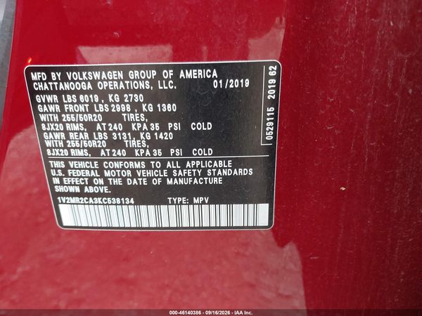 2019 VOLKSWAGEN ATLAS 3.6L V6 SEL — I9