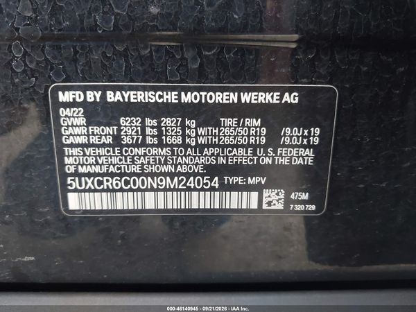 2022 BMW X5 XDRIVE40I — I9