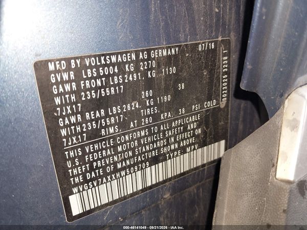 2017 VOLKSWAGEN TIGUAN 2.0T WOLFSBURG EDITION — I9