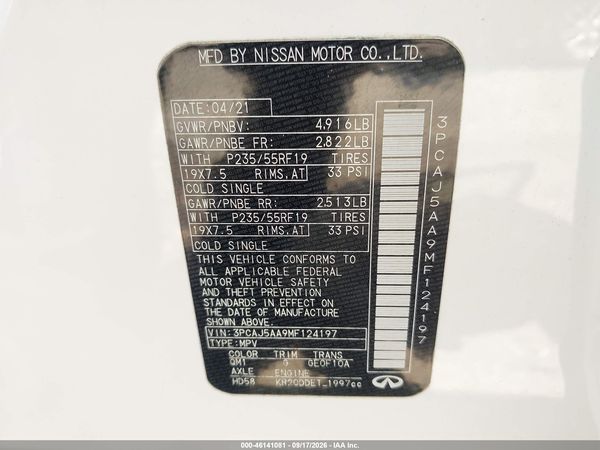 2021 INFINITI QX50 PURE — I9