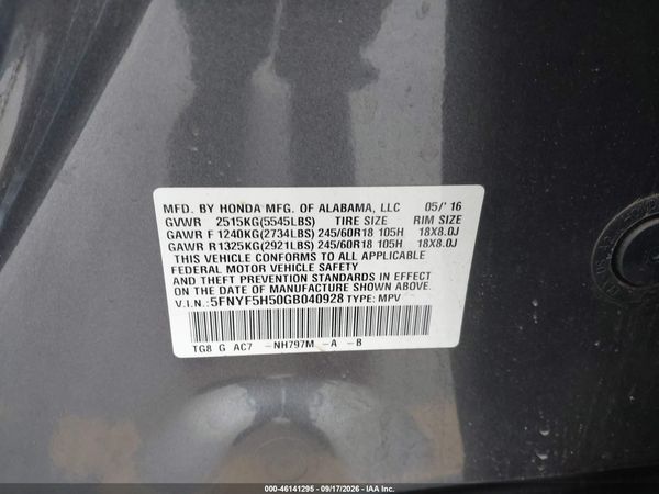 2016 HONDA PILOT EX-L — I9