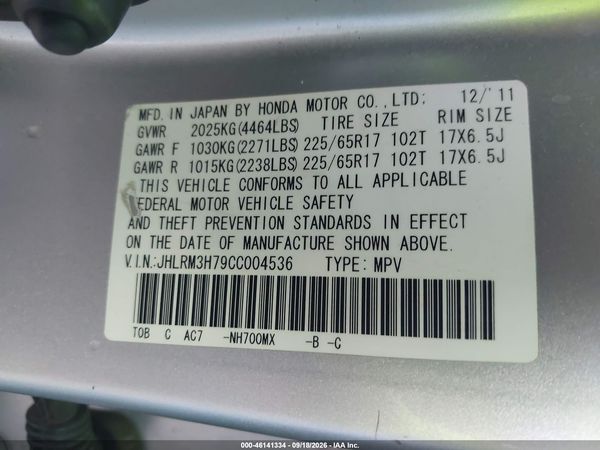 2012 HONDA CR-V EX-L — I9