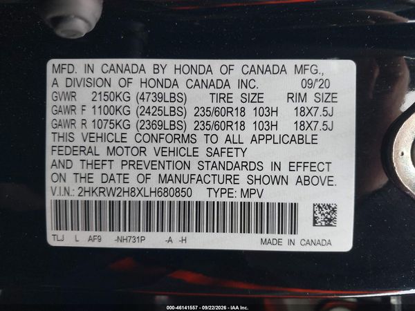 2020 HONDA CR-V AWD EX-L — I9