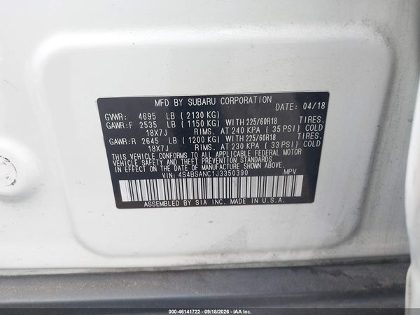 2018 SUBARU OUTBACK 2.5I LIMITED — I9