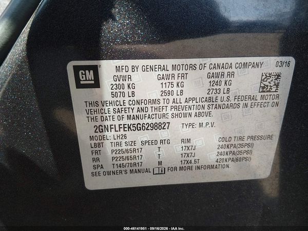 2016 CHEVROLET EQUINOX LT — I9