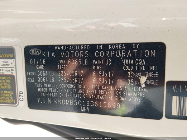 2016 KIA SEDONA LX — I9