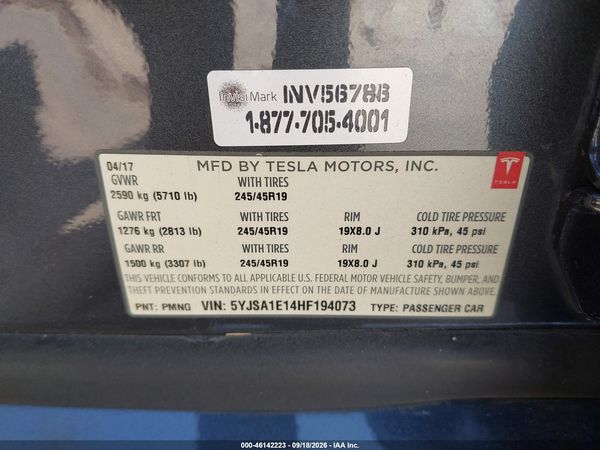 2017 TESLA MODEL S 60/75 — I9