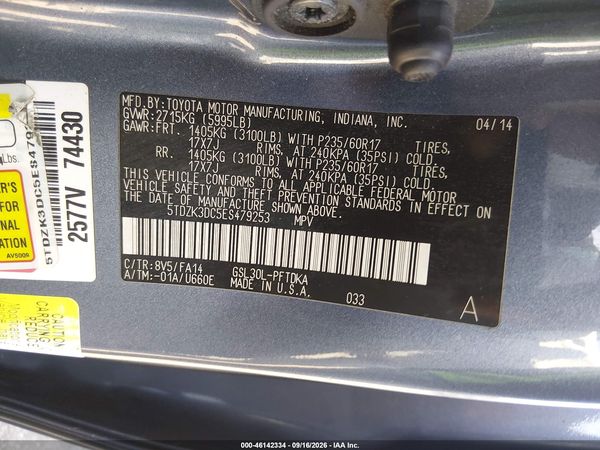 2014 TOYOTA SIENNA L V6 7 PASSENGER — I9