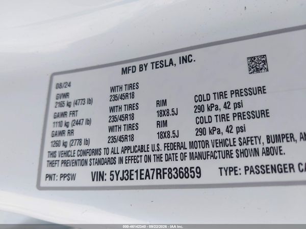 2024 TESLA MODEL 3 — I9