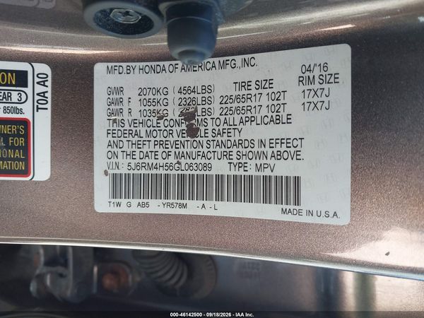 2016 HONDA CR-V EX — I9