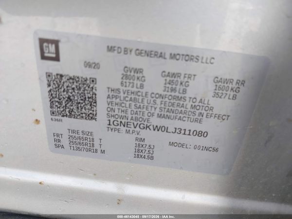 2020 CHEVROLET TRAVERSE AWD LT CLOTH — I9