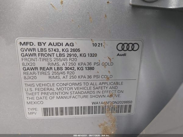 2022 AUDI SQ5 PREMIUM — I9