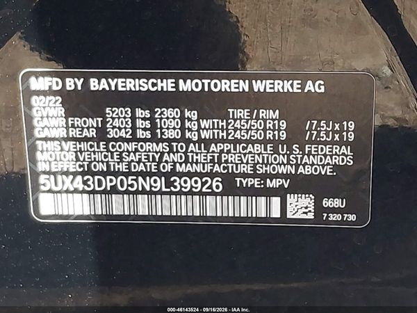 2022 BMW X3 SDRIVE30I — I9